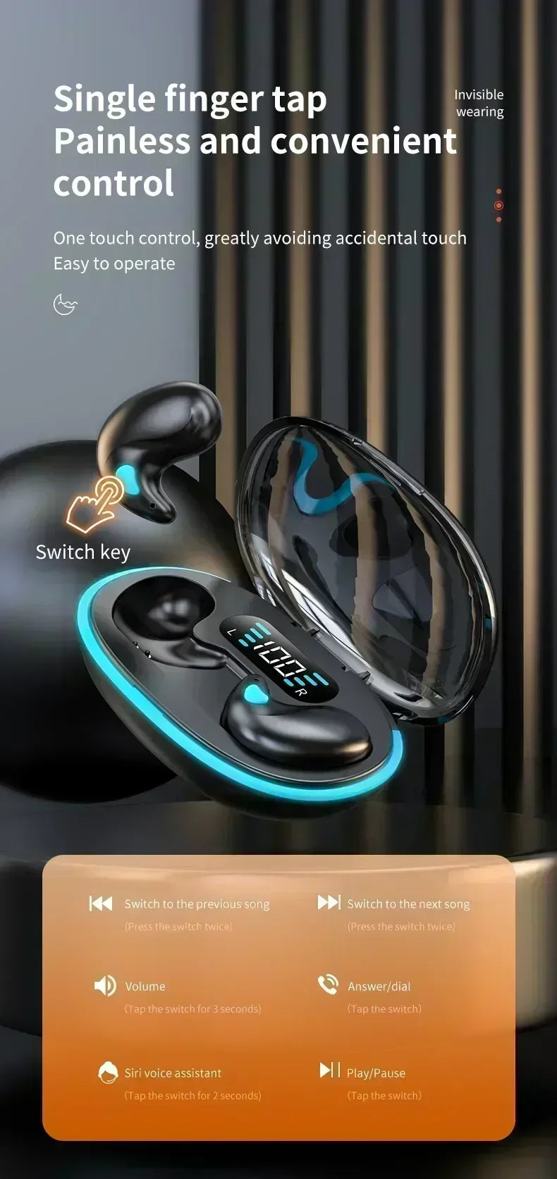 Bluetooth Sleep Earphones Wireless Headset 5.3 With Comfortable Wearing Touch Control Headphone Earbuds For All Mobile Phone